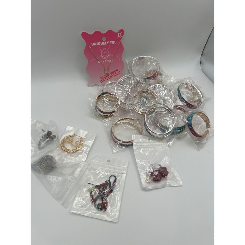 Costume Jewelry Reseller Bundle Rhinestone Hoops Angel Wing Rings Necklace Lot
